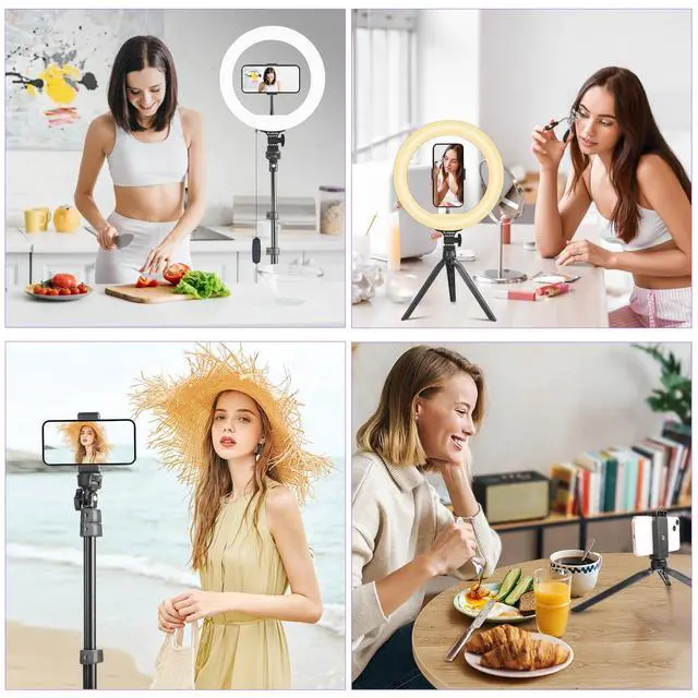 Alt view image 6 of 7 - 10'' Ring Light with 72'' Tripod Stand & Phone Holder38 Color Modes Dimmable LED Ringlight for Live Stream, YouTube,Makeup,TikTok