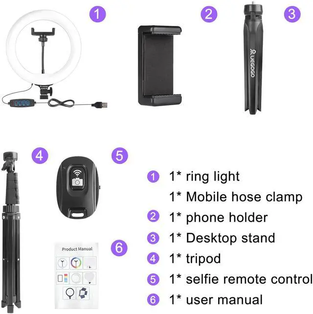 Alt view image 7 of 7 - 10'' Ring Light with 72'' Tripod Stand & Phone Holder38 Color Modes Dimmable LED Ringlight for Live Stream, YouTube,Makeup,TikTok