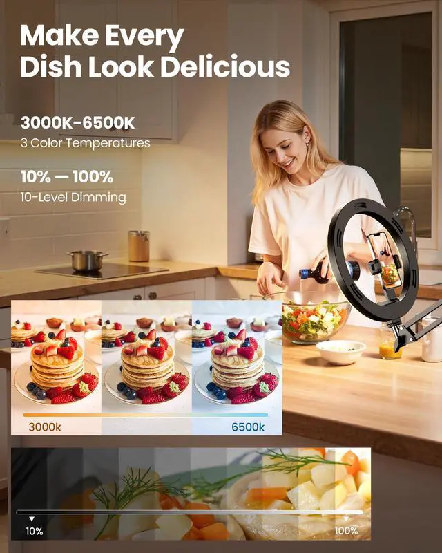 Alt view image 4 of 7 - Ring Light Overhead Camera Phone Mount for Desk, Evershop 10 Selfie Light with Stand Tripod for iPhone, Light with Phone Holder for Video Recording,Zoom Meeting,Live Streaming Tiktok,YouTube