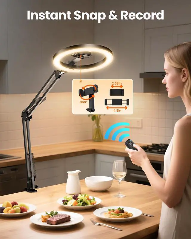 Alt view image 5 of 7 - Ring Light Overhead Camera Phone Mount for Desk, Evershop 10 Selfie Light with Stand Tripod for iPhone, Light with Phone Holder for Video Recording,Zoom Meeting,Live Streaming Tiktok,YouTube