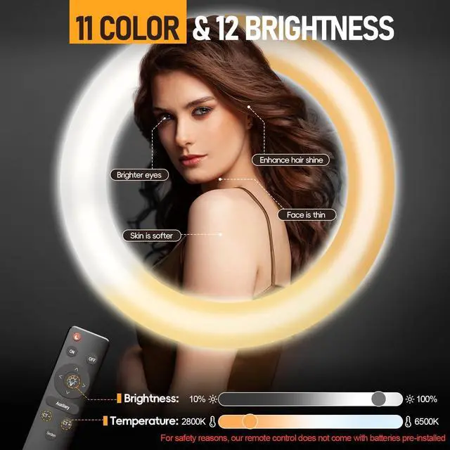 Alt view image 2 of 7 - 18-inch Ring Light with Stand, 2800-6500K LED Photography Lighting Kit with Phone Holder, Remote Selfie Light for Vlog Live Streaming Video Makeup Tattoo Barber Studio