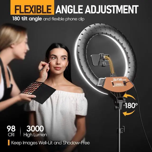 Alt view image 3 of 7 - 18-inch Ring Light with Stand, 2800-6500K LED Photography Lighting Kit with Phone Holder, Remote Selfie Light for Vlog Live Streaming Video Makeup Tattoo Barber Studio
