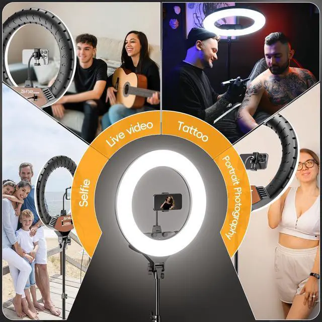 Alt view image 7 of 7 - 18-inch Ring Light with Stand, 2800-6500K LED Photography Lighting Kit with Phone Holder, Remote Selfie Light for Vlog Live Streaming Video Makeup Tattoo Barber Studio