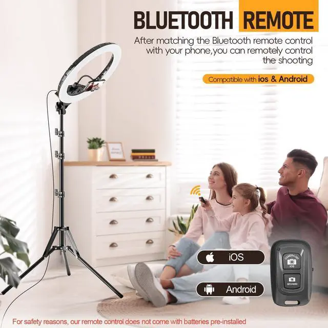 Alt view image 5 of 7 - 18-inch Ring Light with Stand, 2800-6500K LED Photography Lighting Kit with Phone Holder, Remote Selfie Light for Vlog Live Streaming Video Makeup Tattoo Barber Studio