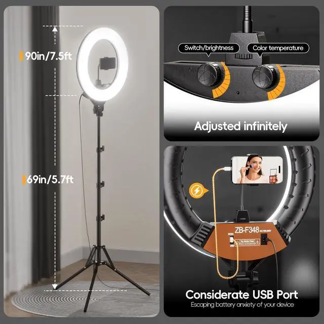 Alt view image 6 of 7 - 18-inch Ring Light with Stand, 2800-6500K LED Photography Lighting Kit with Phone Holder, Remote Selfie Light for Vlog Live Streaming Video Makeup Tattoo Barber Studio