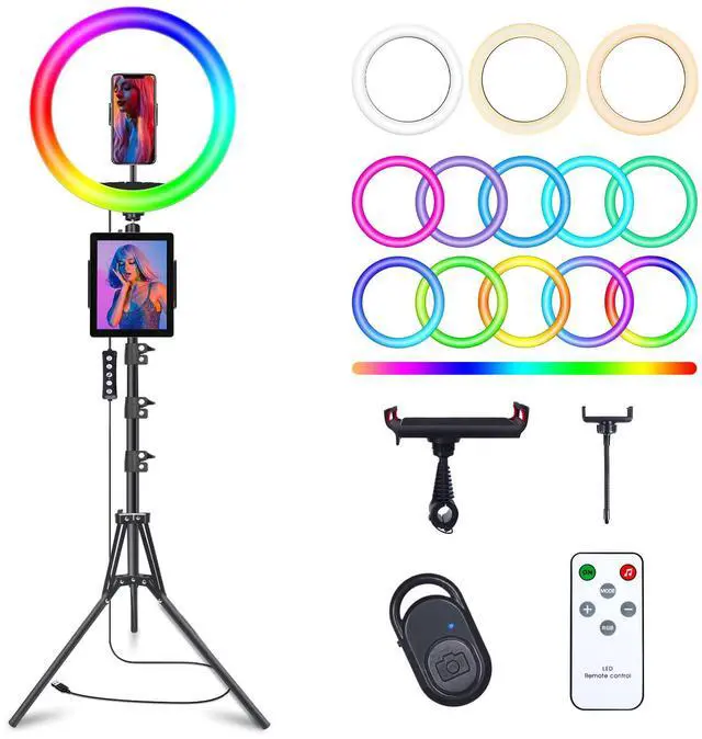 Main image of 10" Selfie Ring Light with 73" Tripod Stand & 1 Phone Holder, LED Camera Ringlight with 48 RGB Colors Modes & Musical Rhythm Mode and 12 Brightness Dimmable for TikTok/Makeup/Photography/Vlog