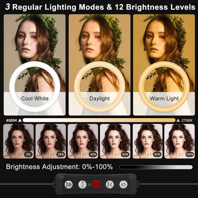 Alt view image 3 of 6 - 10" Selfie Ring Light with 73" Tripod Stand & 1 Phone Holder, LED Camera Ringlight with 48 RGB Colors Modes & Musical Rhythm Mode and 12 Brightness Dimmable for TikTok/Makeup/Photography/Vlog