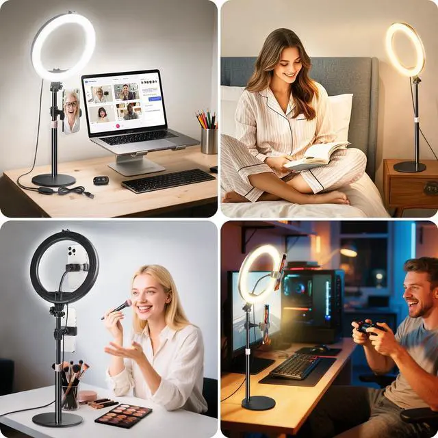 Alt view image 2 of 7 - 10 Desk Ring Light with Stand, Desktop LED Circle Halo Light with Phone Holder for Computer Zoom Meeting, Laptop Light for Conference Video Calls, Live Streaming, Podcast, Selfie, Makeup