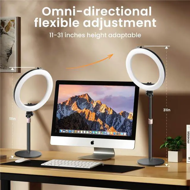 Alt view image 5 of 7 - 10 Desk Ring Light with Stand, Desktop LED Circle Halo Light with Phone Holder for Computer Zoom Meeting, Laptop Light for Conference Video Calls, Live Streaming, Podcast, Selfie, Makeup