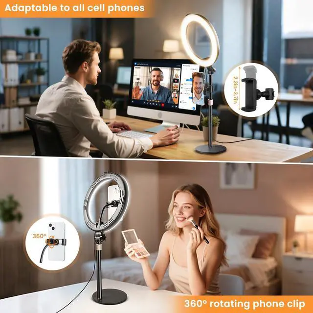 Alt view image 4 of 7 - 10 Desk Ring Light with Stand, Desktop LED Circle Halo Light with Phone Holder for Computer Zoom Meeting, Laptop Light for Conference Video Calls, Live Streaming, Podcast, Selfie, Makeup