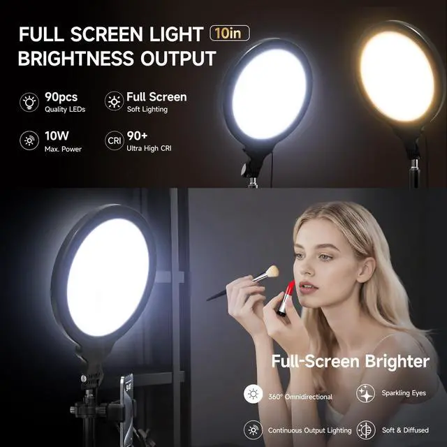 Alt view image 3 of 7 - Ring Light Tripod for iPhone, 10" Selfie Ring Light with Tripod Stand and Phone Holder, Professional LED Circle Lighting for Video Recording, Conferencing, Makeup, Streaming, Tiktok, YouTube, Black