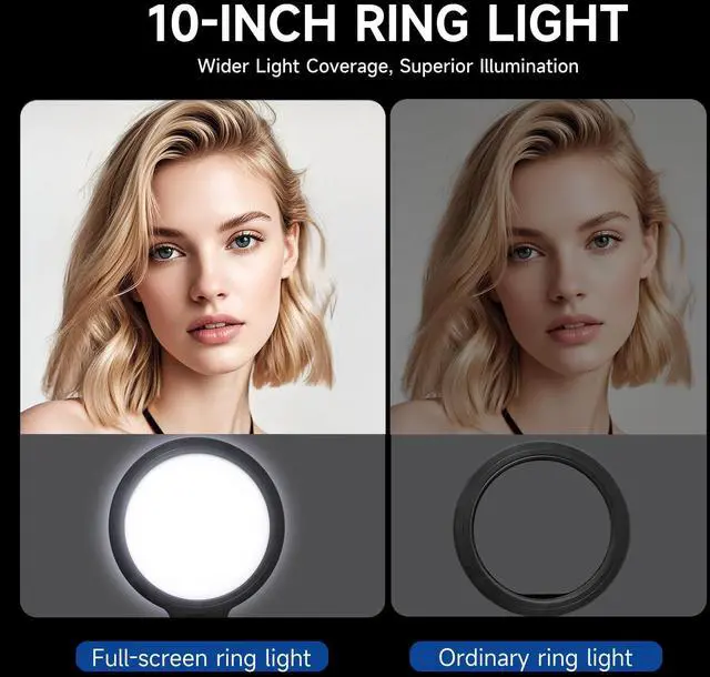 Alt view image 4 of 7 - Ring Light Tripod for iPhone, 10" Selfie Ring Light with Tripod Stand and Phone Holder, Professional LED Circle Lighting for Video Recording, Conferencing, Makeup, Streaming, Tiktok, YouTube, Black