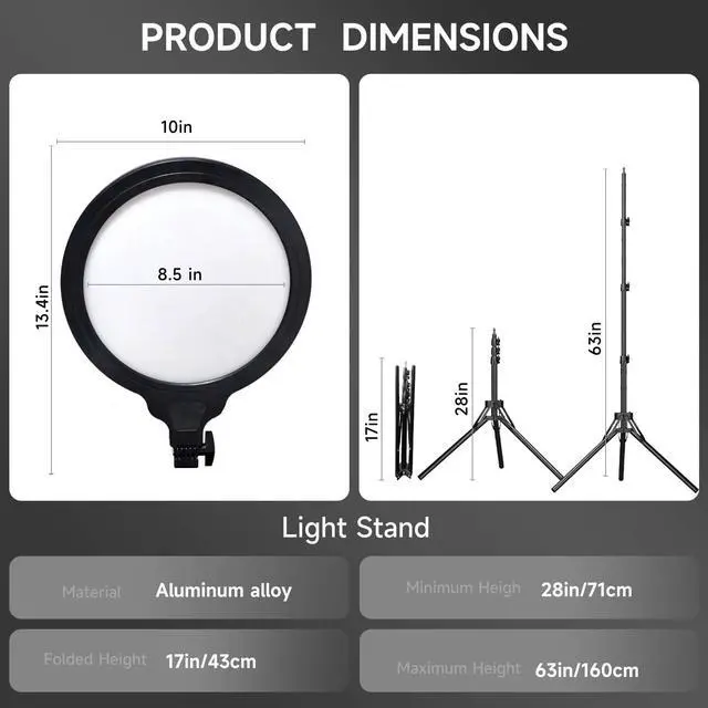 Alt view image 6 of 7 - Ring Light Tripod for iPhone, 10" Selfie Ring Light with Tripod Stand and Phone Holder, Professional LED Circle Lighting for Video Recording, Conferencing, Makeup, Streaming, Tiktok, YouTube, Black