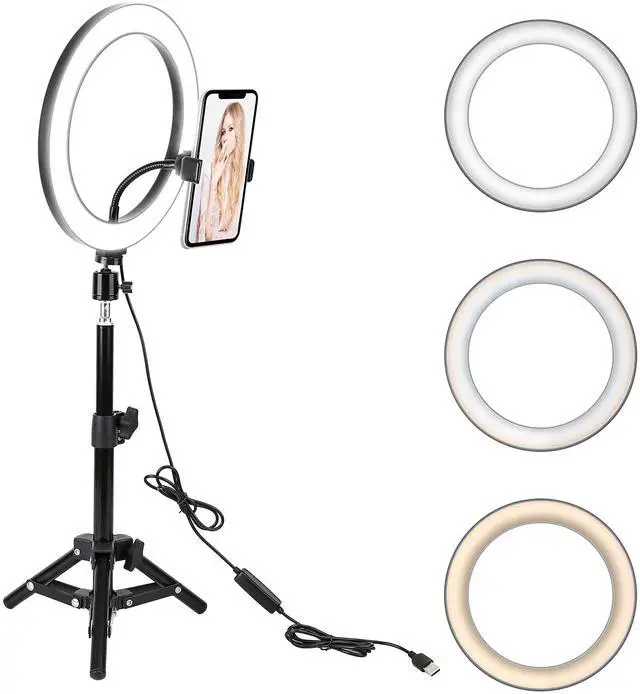 Main image of 10" LED Selfie Ring Light with Tripod Stand & Cell Phone Holder for Tiktok/Live Stream/Makeup, BONFOTO Dimmable Desktop Camera Ringlight for YouTube Video/Photography Compatible with iPhone/Android