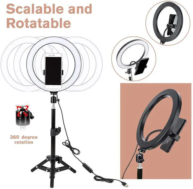 Alt view image 5 of 7 - 10" LED Selfie Ring Light with Tripod Stand & Cell Phone Holder for Tiktok/Live Stream/Makeup, BONFOTO Dimmable Desktop Camera Ringlight for YouTube Video/Photography Compatible with iPhone/Android