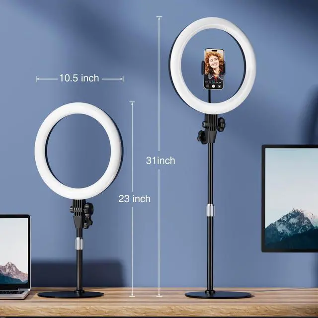 Alt view image 6 of 7 - Desk Ring Light with Stand - 10.5'' Desktop Ring Light with Phone Holder for Video Recording, Circle Light for Computer Zoom Meeting Video Conference Lighting Video Calls Podcast Streaming