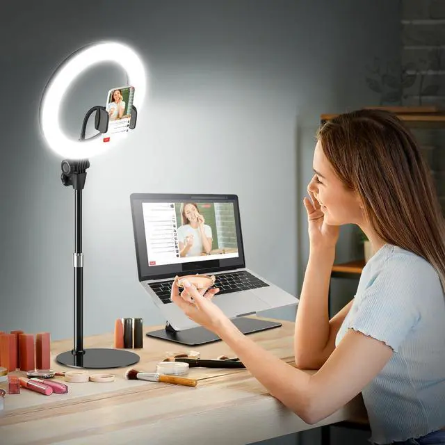 Main image of 10'' Desk Ring Light with Stand  Zoom Lighting with Phone Holder for ComputerVideo CallsConference  CRI95 LED Adjustable Circle Light, 10'' Large Lamp Head, Content Creator Friendly