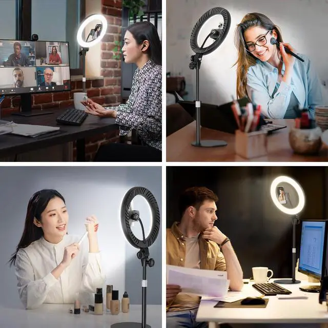 Alt view image 2 of 7 - 10'' Desk Ring Light with Stand  Zoom Lighting with Phone Holder for ComputerVideo CallsConference  CRI95 LED Adjustable Circle Light, 10'' Large Lamp Head, Content Creator Friendly
