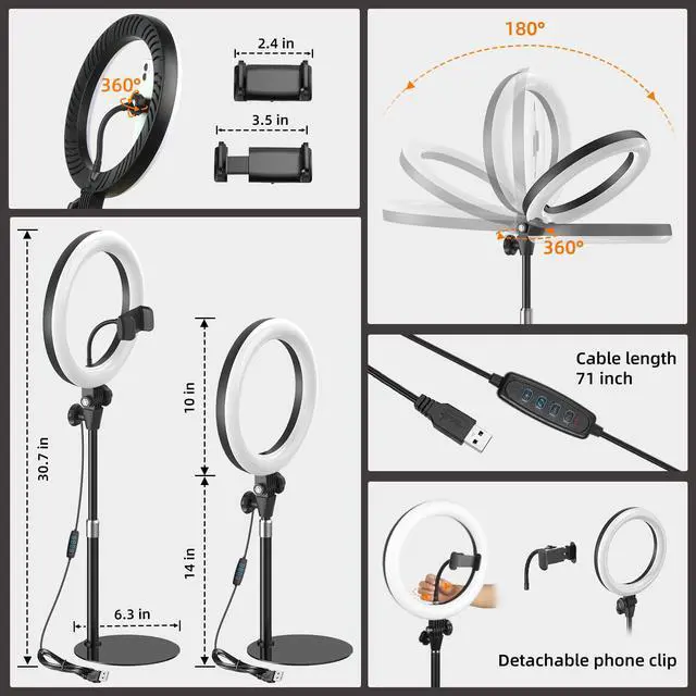 Alt view image 5 of 7 - 10'' Desk Ring Light with Stand  Zoom Lighting with Phone Holder for ComputerVideo CallsConference  CRI95 LED Adjustable Circle Light, 10'' Large Lamp Head, Content Creator Friendly
