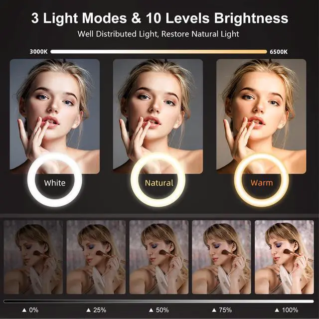 Alt view image 4 of 7 - 10'' Desk Ring Light with Stand  Zoom Lighting with Phone Holder for ComputerVideo CallsConference  CRI95 LED Adjustable Circle Light, 10'' Large Lamp Head, Content Creator Friendly