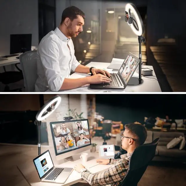 Alt view image 6 of 7 - 10'' Desk Ring Light with Stand  Zoom Lighting with Phone Holder for ComputerVideo CallsConference  CRI95 LED Adjustable Circle Light, 10'' Large Lamp Head, Content Creator Friendly