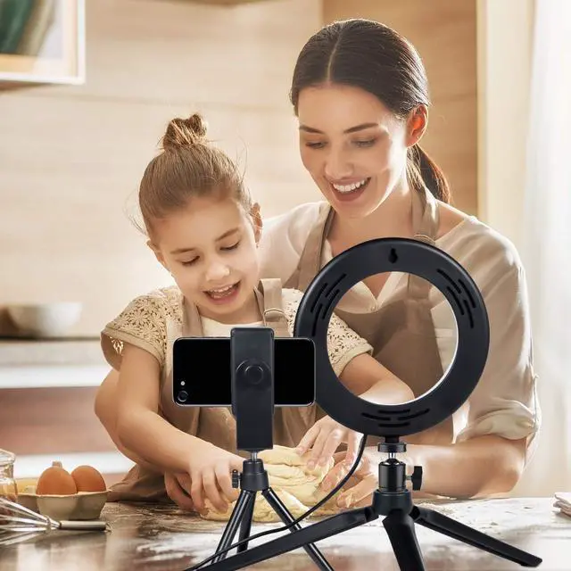 Alt view image 5 of 7 - LED Ring Light 6" with Tripod Stand for Desk YouTube Video and Makeup, Mini Camera Light with Cell Phone Holder Desktop LED Lamp with 3 Light Modes & 11 Brightness Level (6 inch)