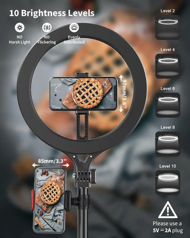 Alt view image 3 of 7 - Ring Light with Stand and Phone Holder, USB 10" Ring Light for Desk, Overhead Camera Mount with Ringlight, Desk Lamp with Clamp for Photography/Makeup/Live StreamVideo/YouTube