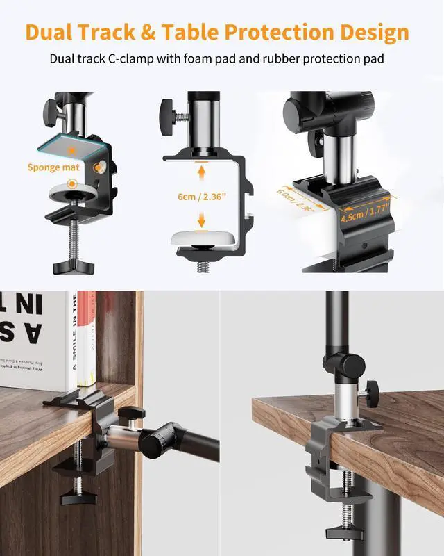 Alt view image 6 of 7 - Ring Light with Stand and Phone Holder, USB 10" Ring Light for Desk, Overhead Camera Mount with Ringlight, Desk Lamp with Clamp for Photography/Makeup/Live StreamVideo/YouTube