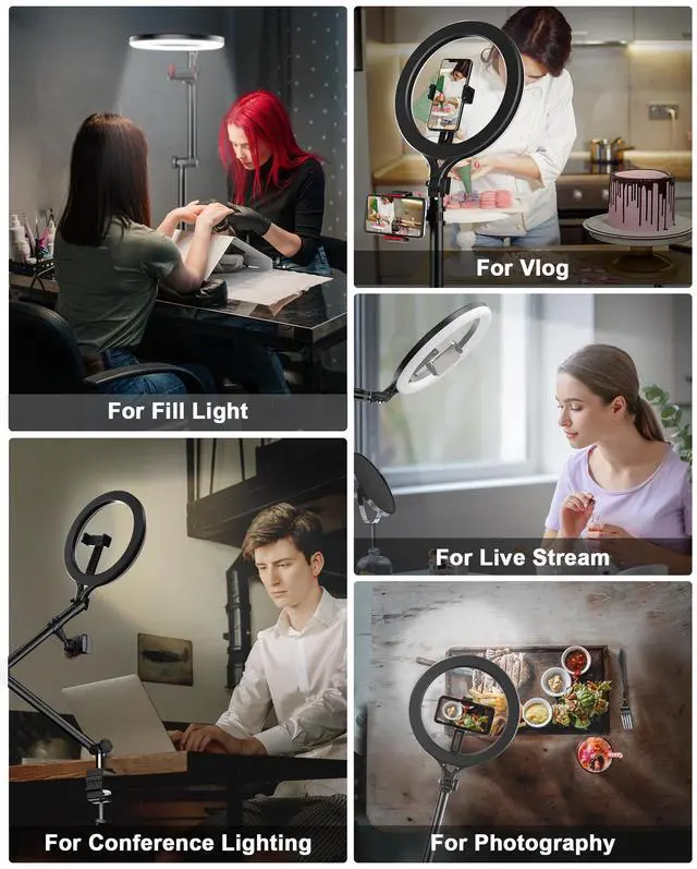 Alt view image 7 of 7 - Ring Light with Stand and Phone Holder, USB 10" Ring Light for Desk, Overhead Camera Mount with Ringlight, Desk Lamp with Clamp for Photography/Makeup/Live StreamVideo/YouTube