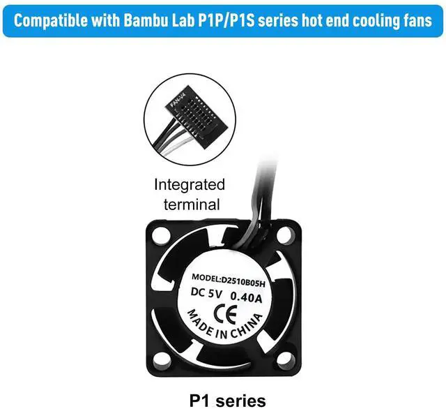 Alt view image 2 of 7 - 2510 axial Flow Fan Kit for Bambu Lab P1P/P1S, 25x25x10mm/ 18000r/min 5V Fans for Lab P1P/P1S 3D Printer hotend Ceramic Heater (P1P/P1S)