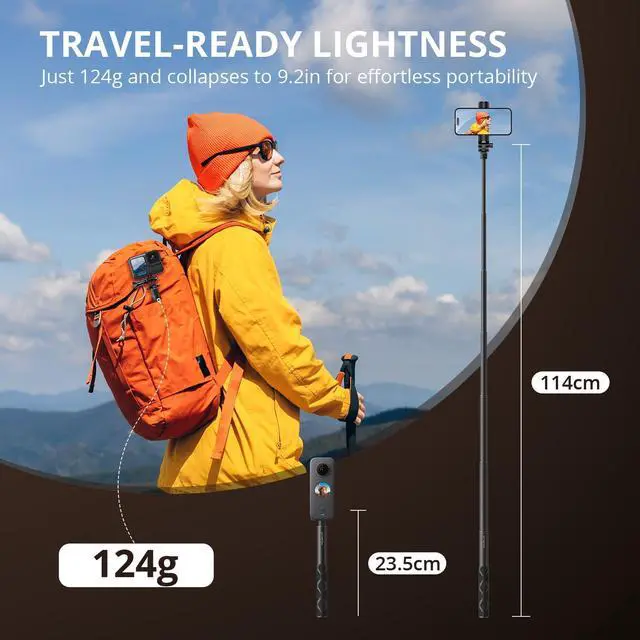 Alt view image 3 of 7 - 45" Invisible Selfie Stick, 1/4" Extended Monopod Pole, Solid and Compact Design for Insta360, for GoPro, DJI, Action Camera (Buckle Mount for GoPro and Wrist Strap Included)