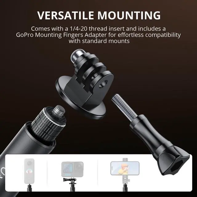 Alt view image 5 of 7 - 45" Invisible Selfie Stick, 1/4" Extended Monopod Pole, Solid and Compact Design for Insta360, for GoPro, DJI, Action Camera (Buckle Mount for GoPro and Wrist Strap Included)