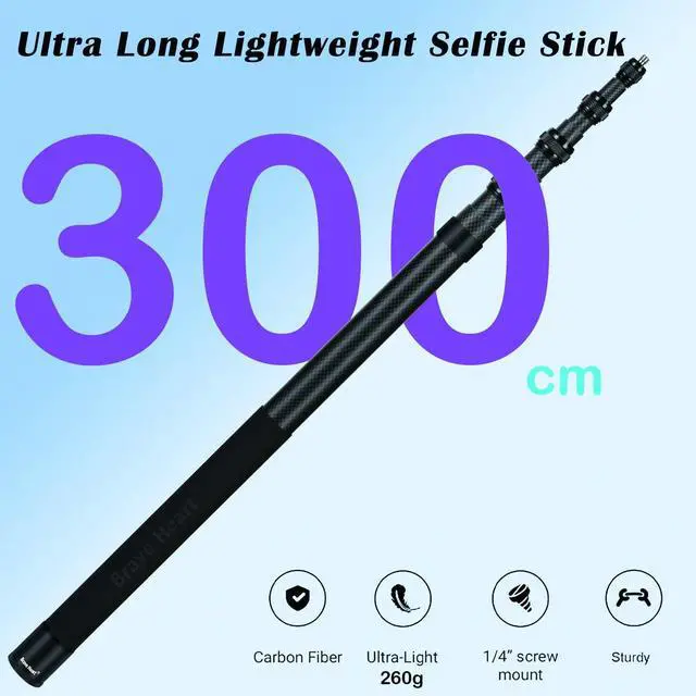 Alt view image 2 of 6 - 3m Selfie Stick 110in/9.8ft Long Invisible Carbon Fiber Selfie Stick Lightweight Extra Long Extension Pole for Insta360 ONE X5 X4 X 3 ONE X2 ONE R ONE RS X3 R X Action Camera (Black)