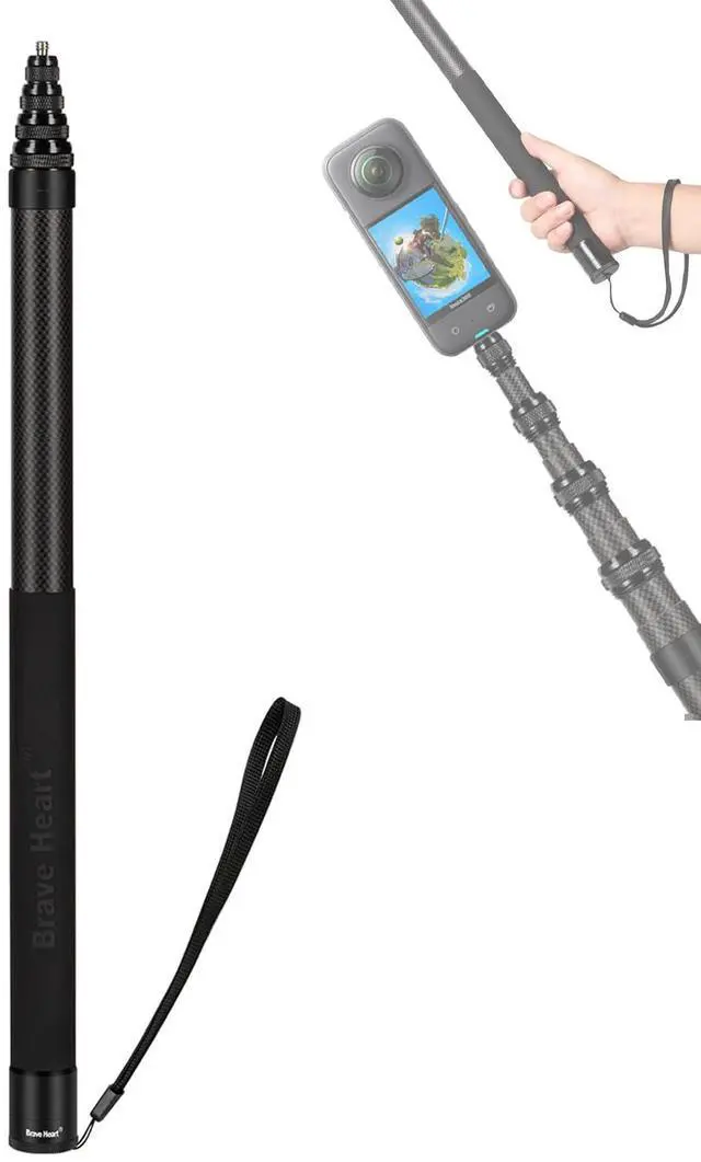 Main image of 3m Selfie Stick 110in/9.8ft Long Invisible Carbon Fiber Selfie Stick Lightweight Extra Long Extension Pole for Insta360 ONE X5 X4 X 3 ONE X2 ONE R ONE RS X3 R X Action Camera (Black)