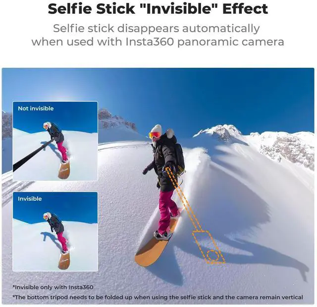 Alt view image 4 of 6 - Invisible Selfie Stick, Extension Long Pole120cm/47.2in Compatible with Insta360 X5/X4/X3 GoPro Hero 13/12/11 DJI OSMO 360 Pocket 3, 1/4" Extended Monopod with GoPro Adapter.