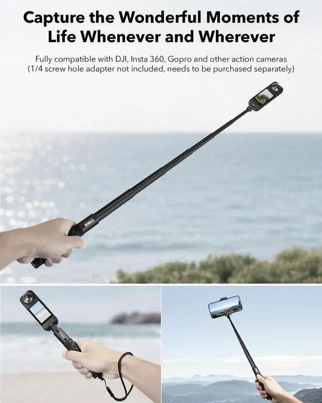 Alt view image 6 of 7 - Invisible Selfie Stick for Insta360 (70 cm/27.6 in), Aluminum Alloy Extension Stick Portable Extendable Monopod Pole with 1/4'' Screw and Wrist Strap for Insta 360 X5 X4 Air X3 ONE X2 Osmo 360