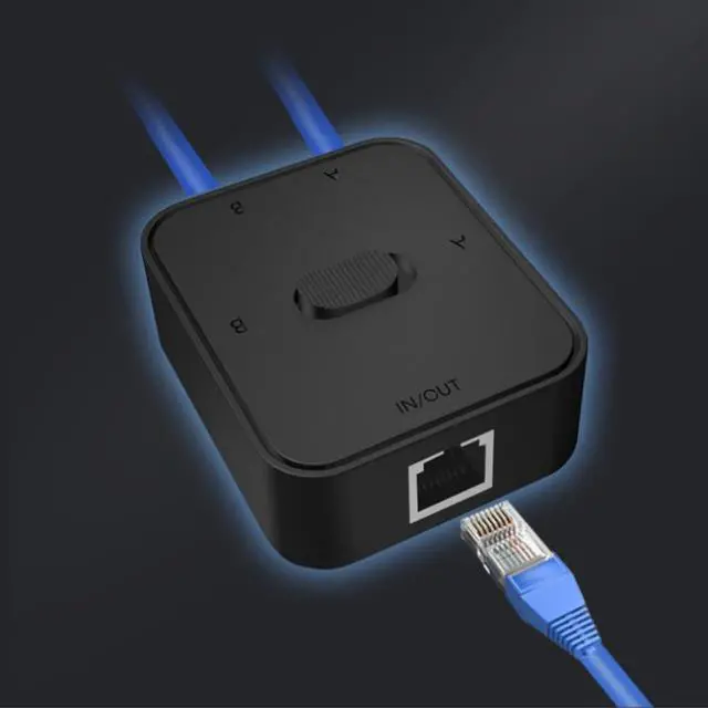 Alt view image 5 of 6 - 2 Port Category 6 Ethernet Cable RJ45 Network switcher 2 in 1 Out 1 in 2 Out bidirectional Mutual Transfer Manual selector Switch Box Gigabit Compatible Computer Host Router 1 Host at a time