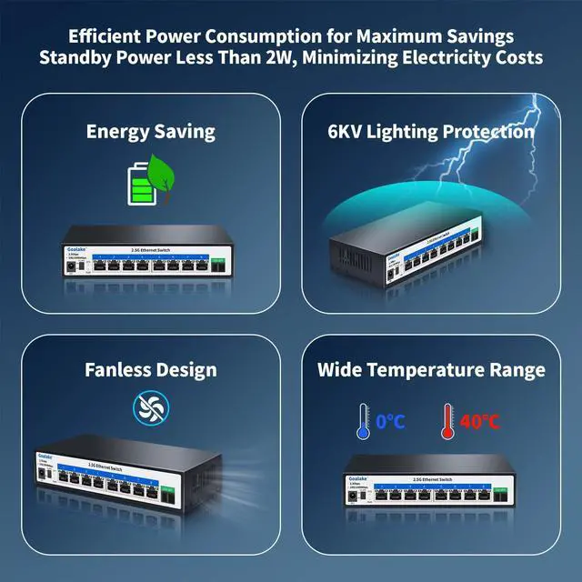 Alt view image 5 of 7 - 8 Ports Ethernet Switch, 8X 2.5G RJ45 Ports and 1X 10G SFP Ports, 60Gbps Switching Capacity, Ideal for 2.5G NAS, 4K Video, Gaming PC, 2.5G Server, 2.5G WiFi AP,2.5G PCIe Adapter 2.5G Gigabit