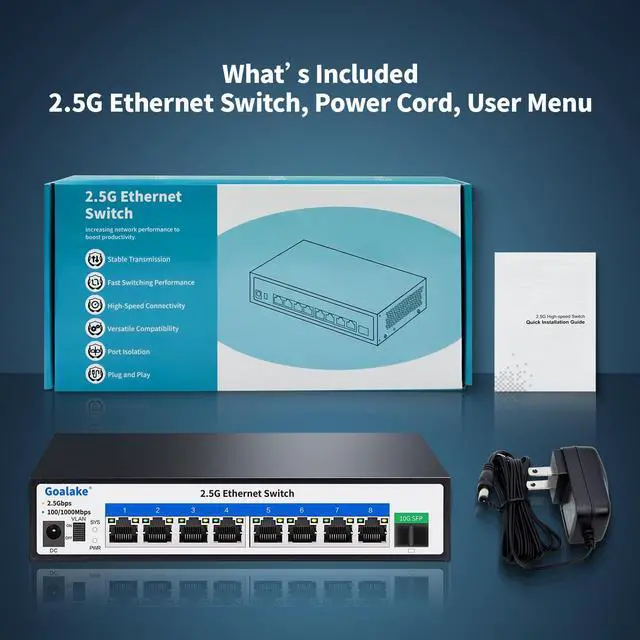 Alt view image 6 of 7 - 8 Ports Ethernet Switch, 8X 2.5G RJ45 Ports and 1X 10G SFP Ports, 60Gbps Switching Capacity, Ideal for 2.5G NAS, 4K Video, Gaming PC, 2.5G Server, 2.5G WiFi AP,2.5G PCIe Adapter 2.5G Gigabit