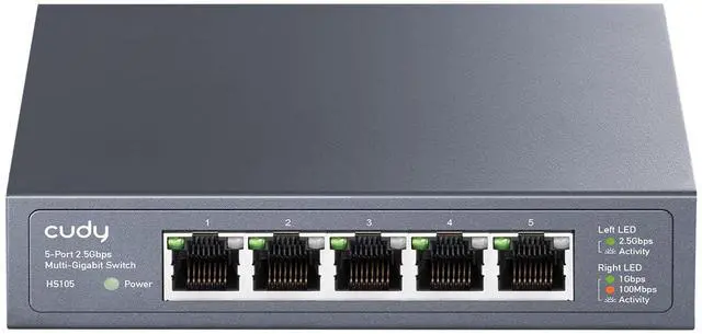 Main image of 5-Port Multi-Gigabit Ethernet Switch, Full 2.5Gbps Ports, Loop Detection, 802.3az Energy Saving, Desktop or Wall Mount, Fanless Design, HS105