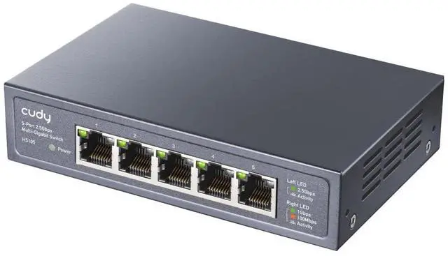Alt view image 4 of 7 - 5-Port Multi-Gigabit Ethernet Switch, Full 2.5Gbps Ports, Loop Detection, 802.3az Energy Saving, Desktop or Wall Mount, Fanless Design, HS105