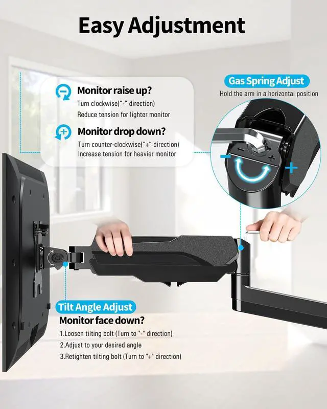 Alt view image 6 of 7 - Monitor Wall Mount for 17-32 Inch Computer Screen, Wall Mounted Arm Support 4.4-17.6lbs Display, Gas Spring Monitor Arm, VESA Bracket for VESA 75x75mm and 100x100mm, Black