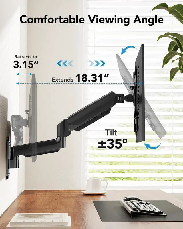 Alt view image 4 of 7 - Computer Monitor Wall Mount for 22"-35" Screens, Wall Mount Monitor Arm Holds up to 26.4lbs, Vesa Mount with Tilt, Swivel, Rotation, Supports 75x75mm, 100x100mm, 200x200mm, Black