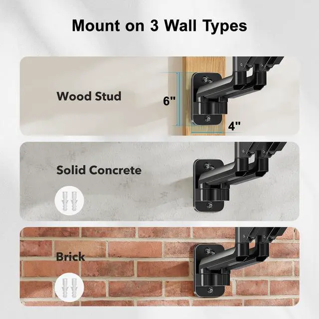 Alt view image 7 of 7 - Dual Monitor Wall Mount for 17-32 Inch Computer Screen Mount (4.4-17.6lbs Per Arm) - VESA 75x75/100x100 Height Adjustable Stand for Dual Monitors - Home Office Desk Setup