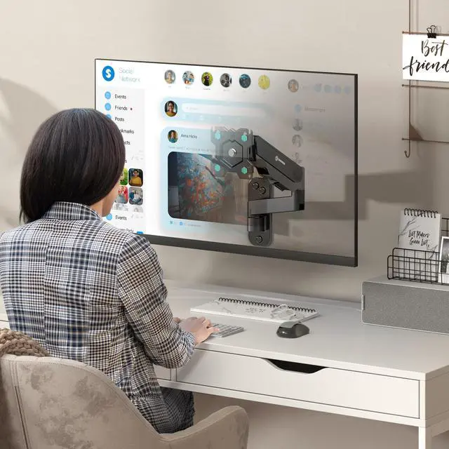 Alt view image 3 of 7 - Single Monitor Wall Mount for 13-34 Inch Screen up to 17.6 lbs, Height Adjustable, Full Motion Computer Screen Wall Mount, VESA 75x75 & 100x100, Gas Spring Monitor Arm Wall Black