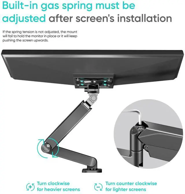 Alt view image 7 of 7 - Single Monitor Wall Mount for 13-34 Inch Screen up to 17.6 lbs, Height Adjustable, Full Motion Computer Screen Wall Mount, VESA 75x75 & 100x100, Gas Spring Monitor Arm Wall Black