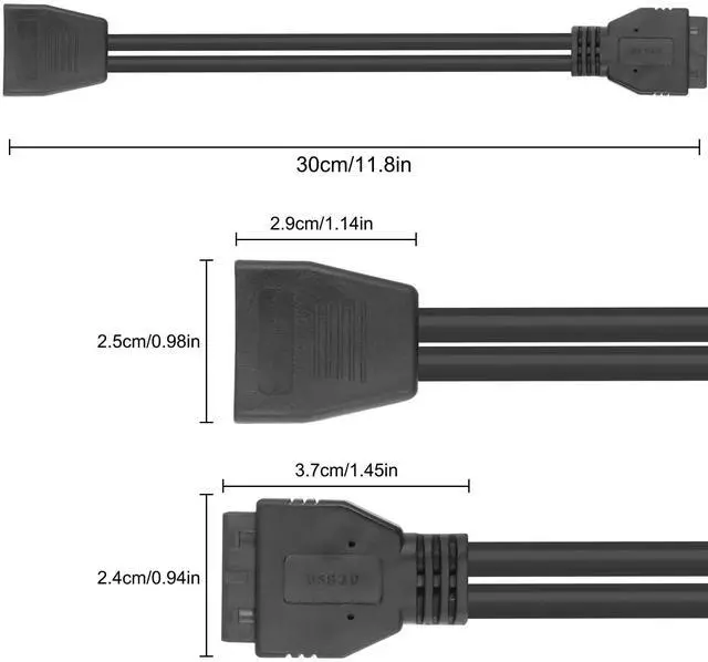 Alt view image 2 of 7 - USB 3.0 19/20 Pin Header Extension Cable Mainboard USB 3.0 19 Pin 20 Pin Male to Female Internal Extender Adapter Cable Cord for PC DIY -30CM/11.8INCH