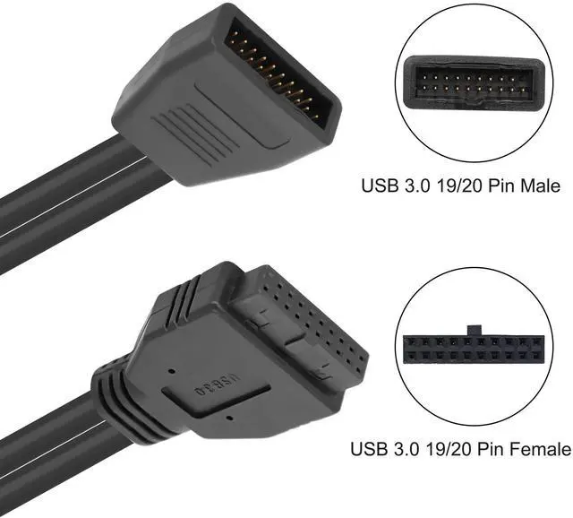 Alt view image 3 of 7 - USB 3.0 19/20 Pin Header Extension Cable Mainboard USB 3.0 19 Pin 20 Pin Male to Female Internal Extender Adapter Cable Cord for PC DIY -30CM/11.8INCH
