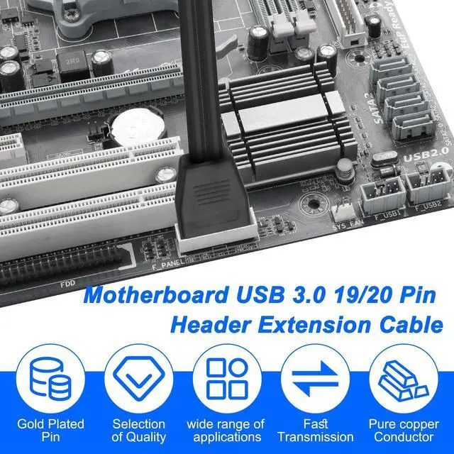 Alt view image 4 of 7 - USB 3.0 19/20 Pin Header Extension Cable Mainboard USB 3.0 19 Pin 20 Pin Male to Female Internal Extender Adapter Cable Cord for PC DIY -30CM/11.8INCH