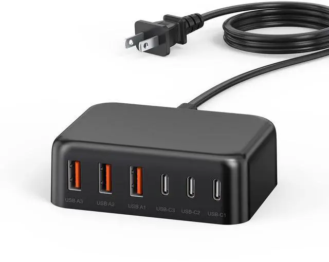 Main image of USB C Fast Charger, 100W GaN 6 Port Type C Charging Station Hub Block Cube, USB C Wall Charger Power Strip Adapter Plug for iPad iPhone 17 16 15 14 13 12 Pro Max Pixel Note Galaxy, 5ft Cord